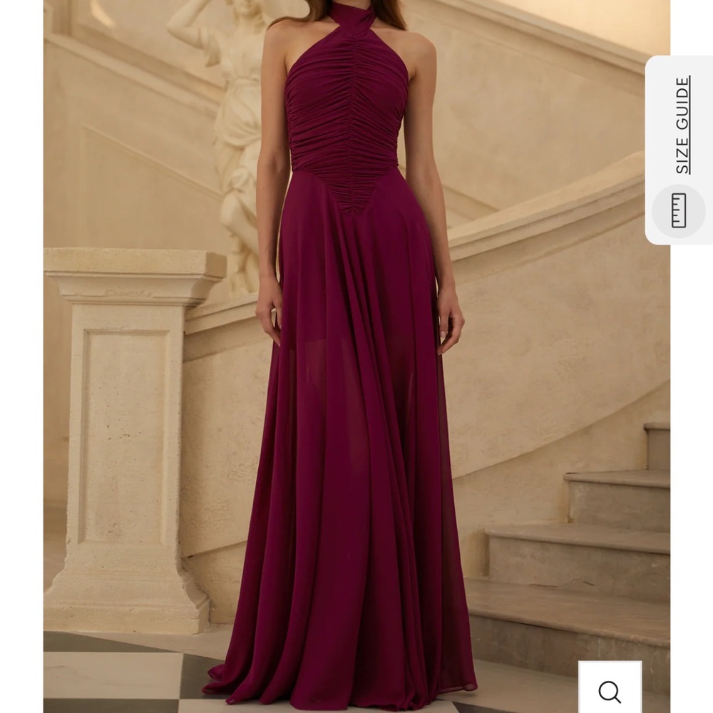 Miss Rosier Kerstin Purple Ruched Maxi Dress (Size Large)